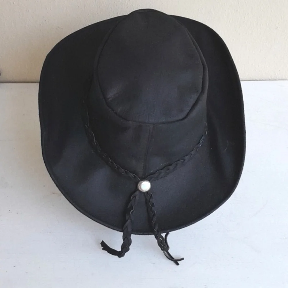 Vintage Black Suede Leather Western Cowboy Hat - Picture 2 of 9